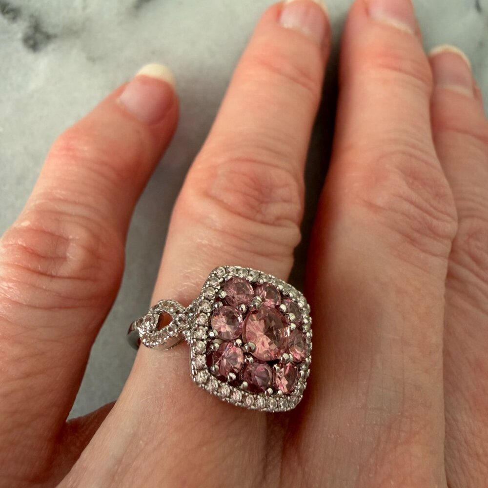 Rare Color Changing Pink Garnet & White Zircon Sterling Silver Ring